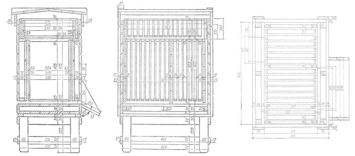 Plan and elevations of the expanded Warsaw hive